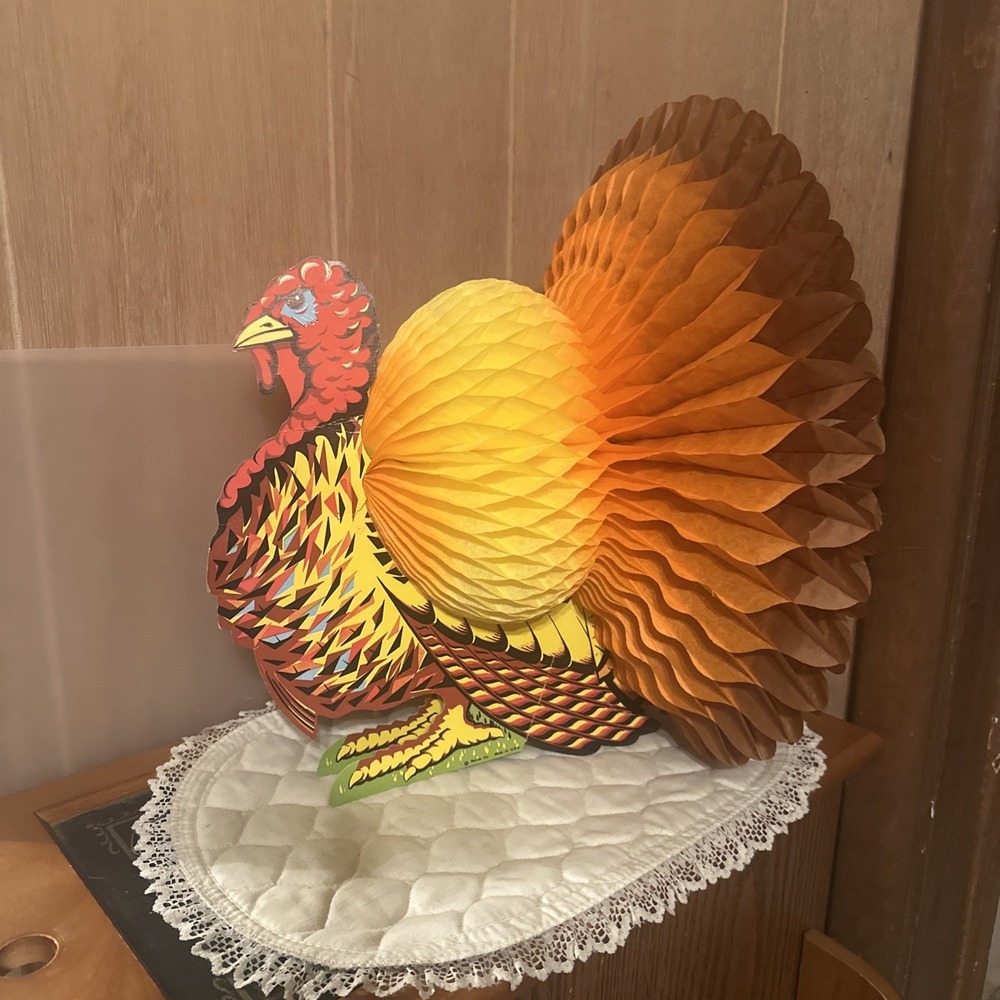 Vintage Set Of Thanksgiving Decoration Honeycomb Die-Cut Turkey 1 Lg 2 Md 4 Sml - Picture 10 of 13